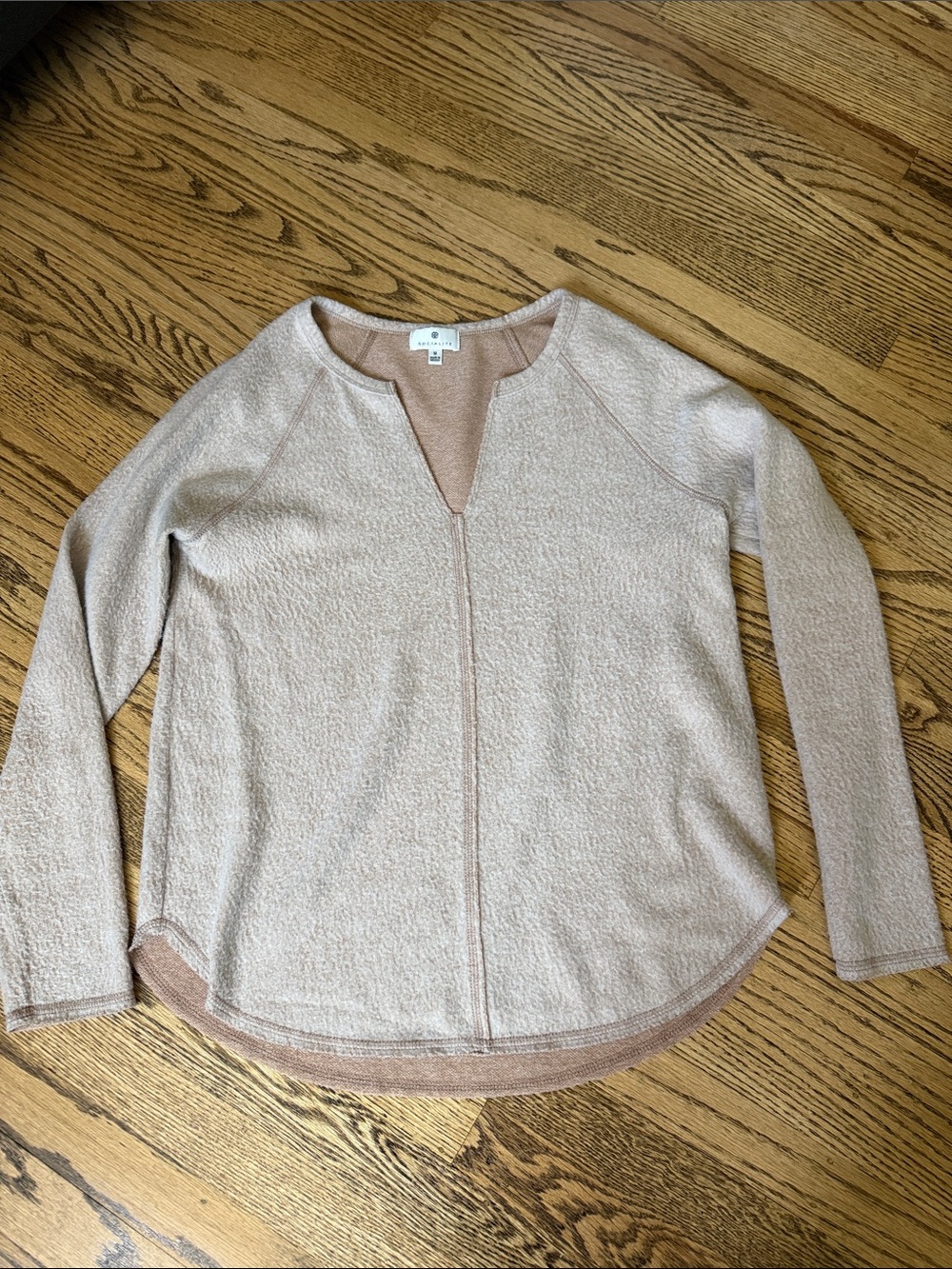 Socialite Light Taupe Textured V-Neck Top